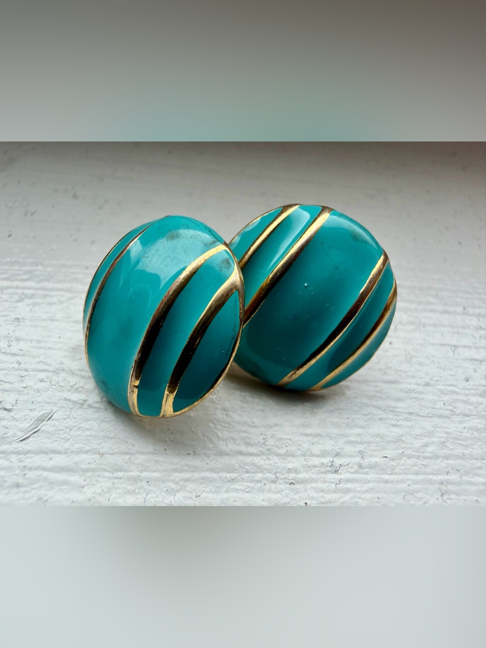 Vintage Turquoise and Gold Oval Earrings - Women Jewelry